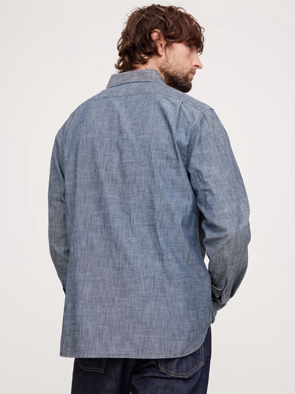 NWT Banana Republic Standard-Fit Chambray Cotton Long Sleeve Button-down Size M - Picture 4 of 9